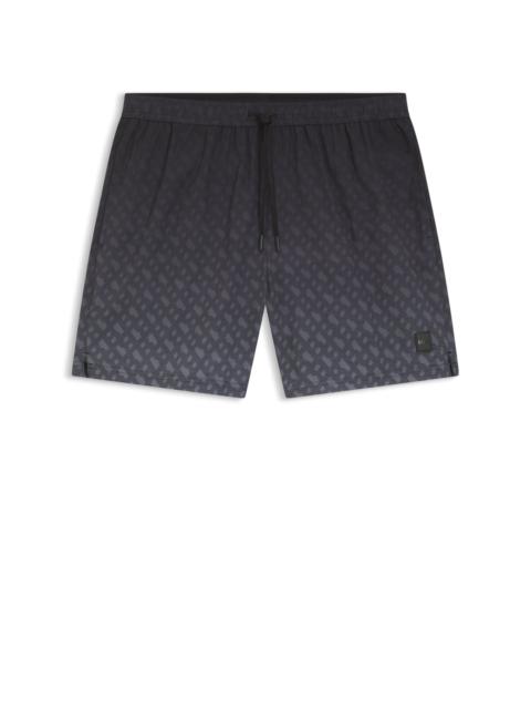 BOSS LOGO-BADGE SWIM SHORTS WITH DEGRADÉ MONOGRAM PRINT