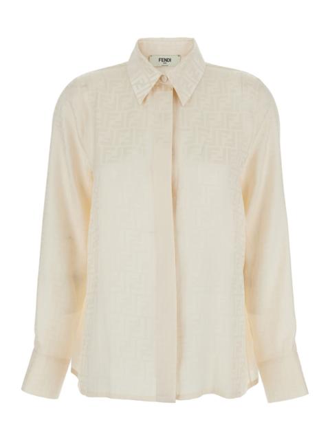 FENDI Fendi Women White Shirt With Pointed Collar And Ff Motif In Silk Woman