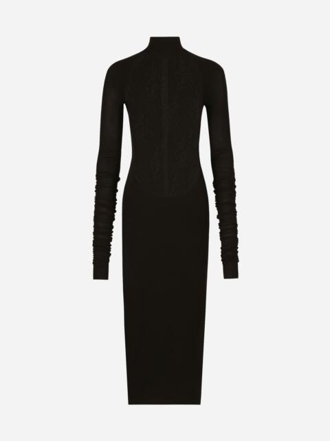 Dolce & Gabbana Jersey calf-length dress with Chantilly lace insert
