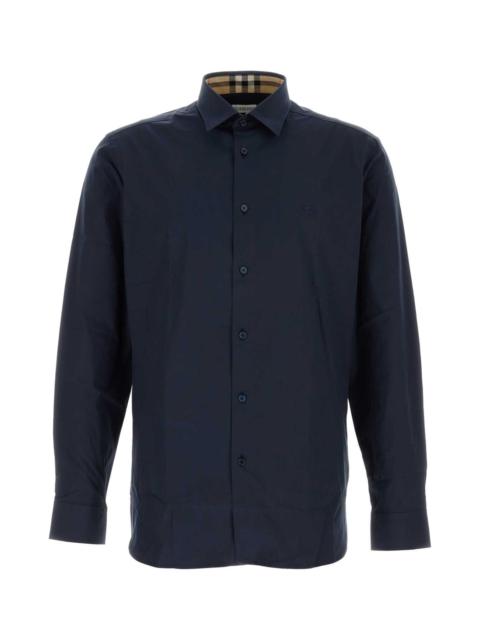 Burberry Men Navy Blue Stretch Poplin Shirt