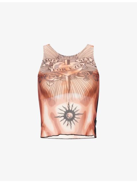 Jean Paul Gaultier Tattoo-Pattern Semi-Sheer Mesh Top