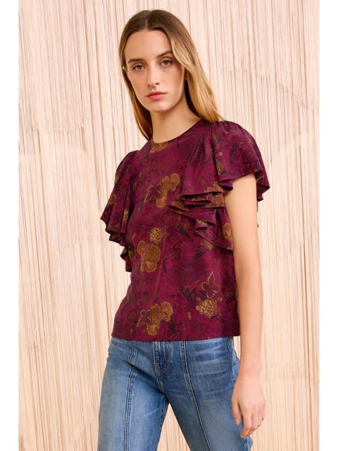 ULLA JOHNSON Lena Silk Flutter Sleeve Blouse