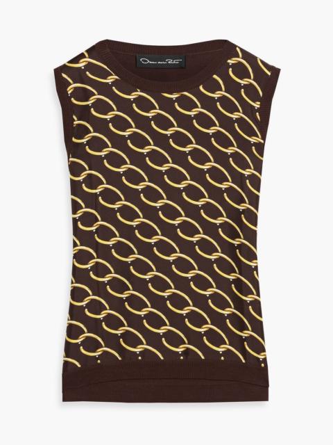 Oscar de la Renta Printed satin-twill and silk-blend top