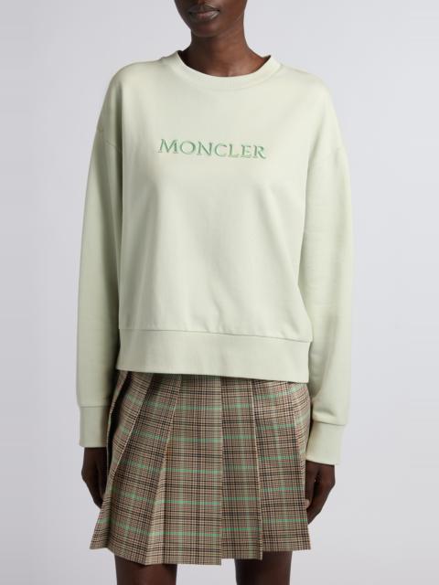 Moncler Moncler Logo Embroidered Cotton Fleece Sweatshirt in Green at Nordstrom