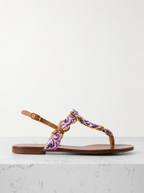 Dolce & Gabbana Leather-trimmed Chain-embellished Printed Satin-twill Sandals