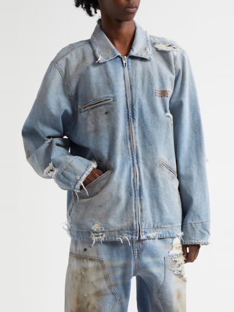 MM6 Maison Margiela MM6 Maison Margiela Distressed Denim Chore Jacket in Medium Blue at Nordstrom