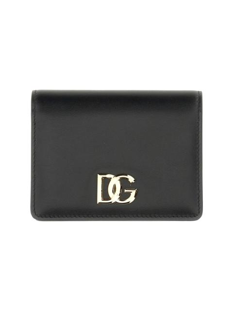 Black Leather Wallet With A Gold Dg Plaque