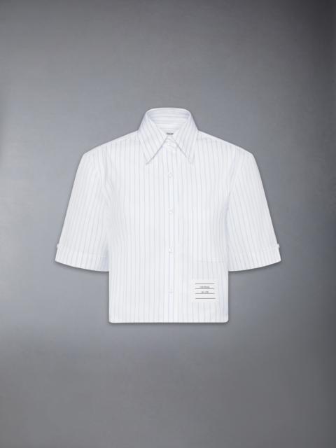 Thom Browne PINSTRIPE POPLIN CROPPED SHORT SLEEVE SHIRT