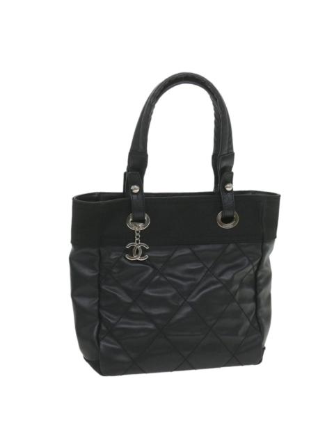 CHANEL Paris Biarritz Tote PM Tote Bag Coated Canvas Black CC