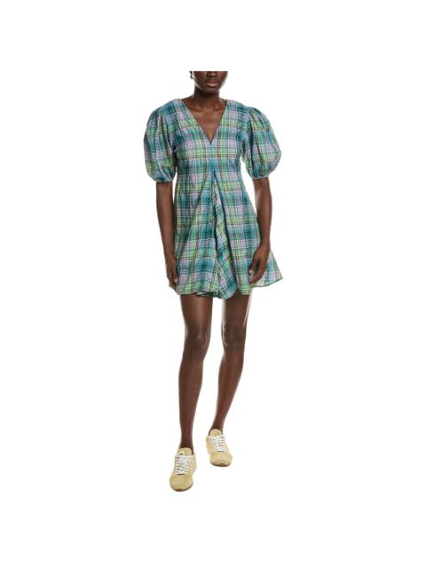 GANNI GANNI Seersucker Check V-Neck Mini Dress