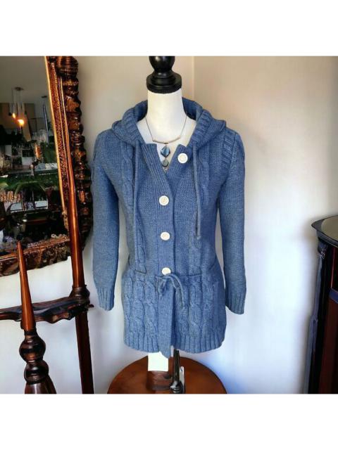 Afashion Import - Vintage 60s Women’s Marine Blue Hoodie Cardigan Longer Sweater XS S Chunky