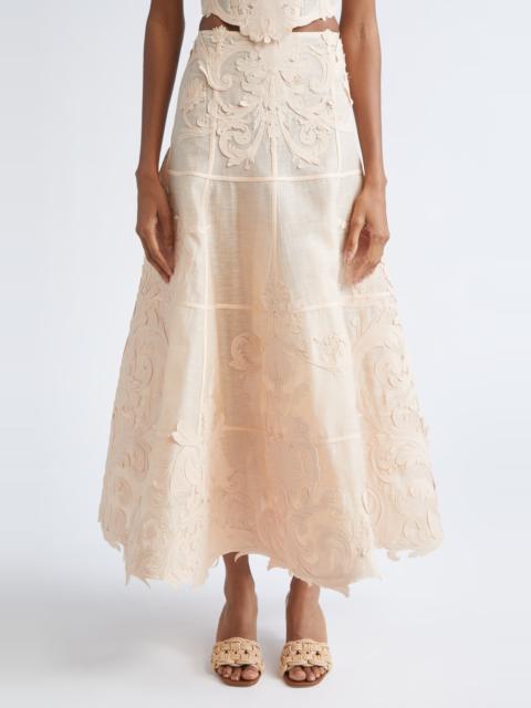 Zimmermann Zimmermann Rebellion Filigree Linen & Silk Midi Skirt in Peach at Nordstrom