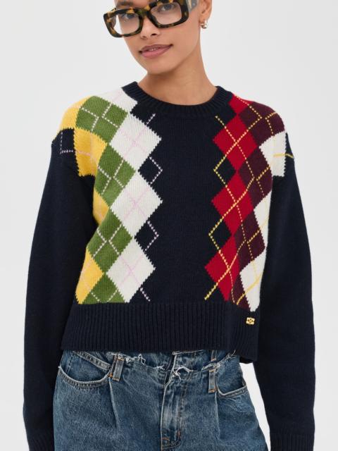 GANNI Chunky Wool Mix Argyle Knit Pullover