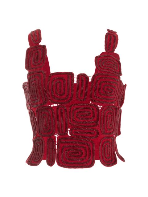 Cult Gaia Reia Beaded Woven Wool-Blend Top burgundy