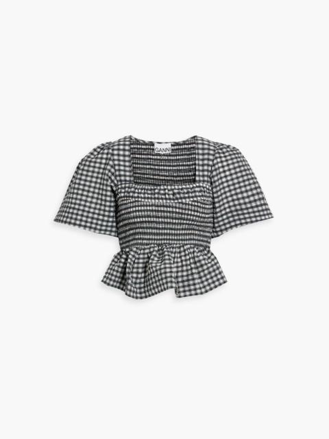 GANNI Gingham seersucker peplum top