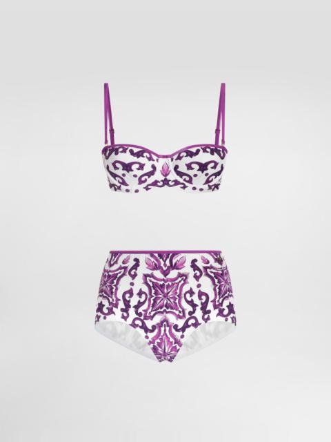 Majolica-print padded bikini
