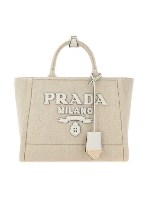Prada Sand Canvas Shopping Bag
