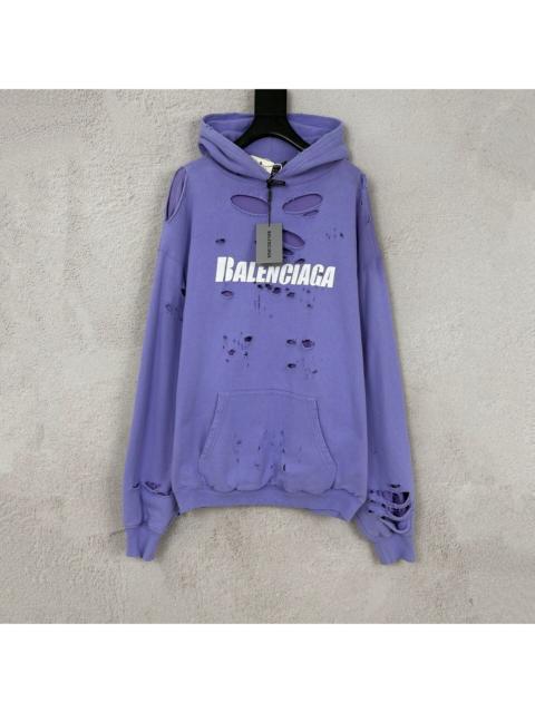 BALENCIAGA Balenciaga Ripped Logo Hooded Sweater