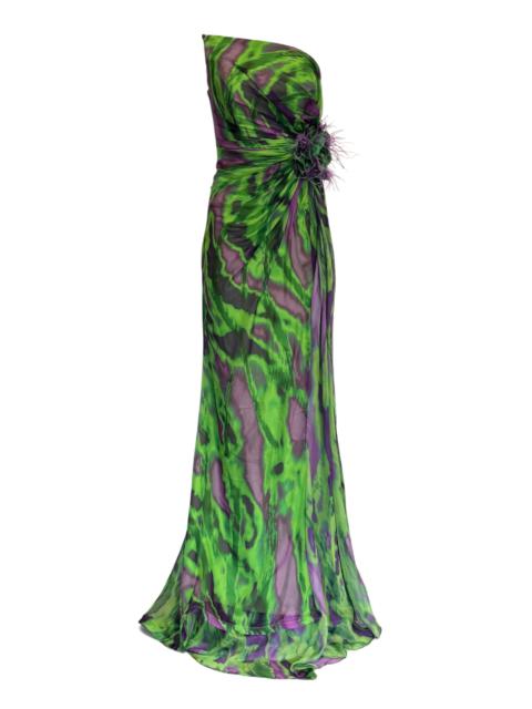 Other Designers Dekolte - Strapless Green Purple Print Party Dress