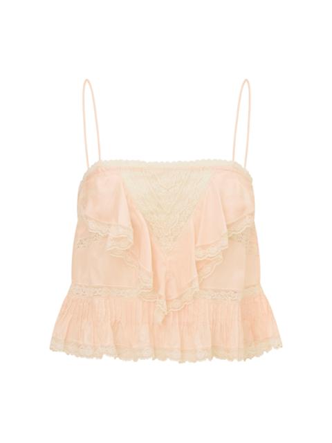 LoveShackFancy Ondeline Lace-Trimmed Silk Tank Top pink