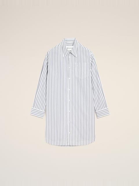 AMI Paris WHITE STRIPED COTTON AMI DE COEUR WIDE SHIRT DRESS