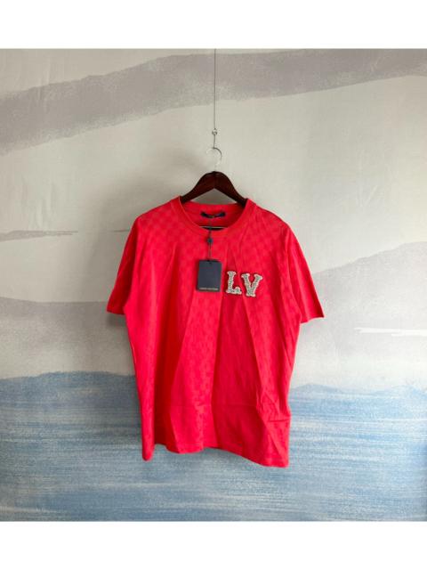 Louis Vuitton Louis Vuitton Red Rhinestone Logo Damier Short-Sleeve Top
