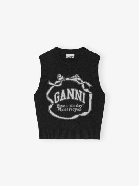 GANNI BLACK GRAPHIC BOW VEST