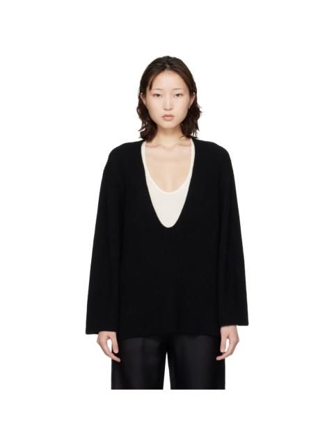 Loulou de Saison Black Gabe U Neck Ribbed Cashmere Sweater