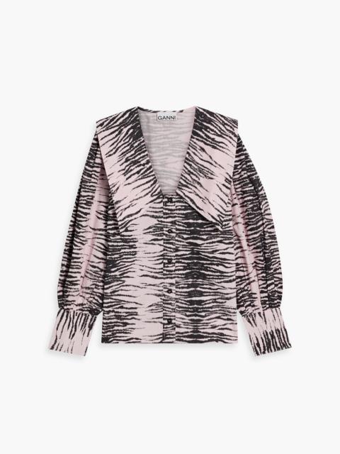 GANNI Tiger-print cotton-poplin blouse