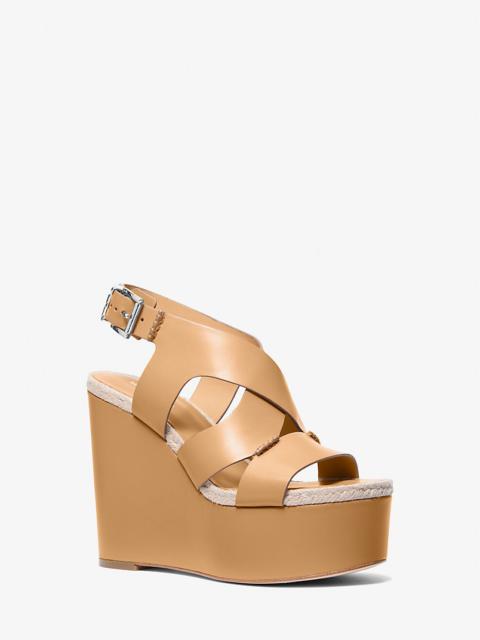 MICHAEL KORS Raven Leather Wedge Sandal