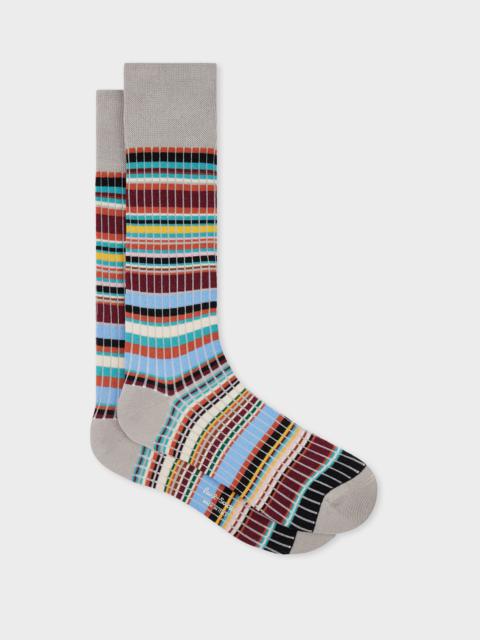 Paul Smith Grey 'Signature Stripe' Ribbed Socks