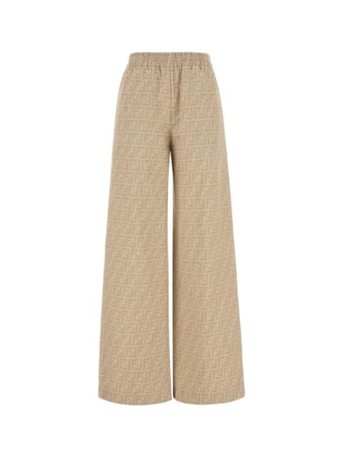 FENDI Embroidered Chambray Wide-leg Pant