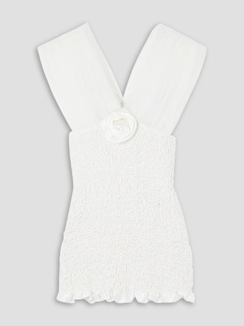Alessandra Rich Appliquéd shirred silk-satin and tulle mini dress