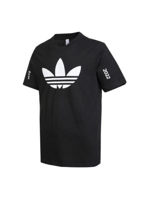 Men's adidas originals Trefoil C Tee1 Large Logo Round Neck Casual Short Sleeve Black T-Shirt HC7166