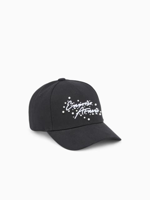 EMPORIO ARMANI CANVAS BASEBALL CAP WITH SIGNATURE LOGO EMBROIDERY