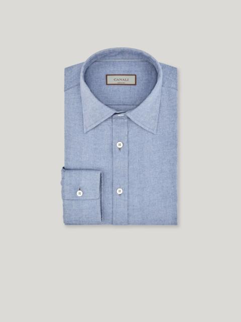 Canali LIGHT BLUE MÉLANGE CASUAL COTTON LYOCELL SHIRT WITH POINTED COLLAR
