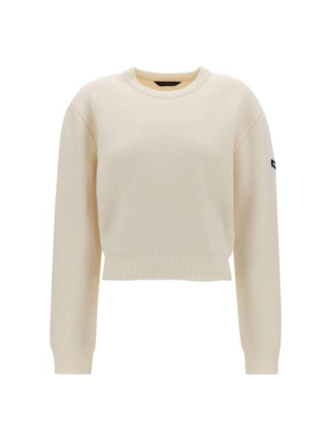 BALENCIAGA White Cropped Sweater With Logo Patch In Wool Blend Woman