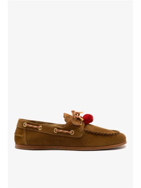 Larroudé Cyprus Boat Shoe In Russet Suede