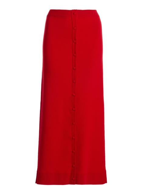 Victoria Beckham Button Front Merino Wool Blend Midi Skirt red