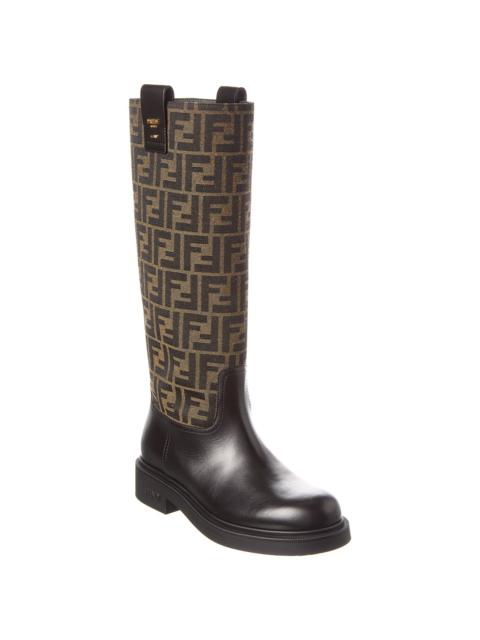FENDI FENDI Filo FF Jacquard Canvas & Leather Knee-High Boot