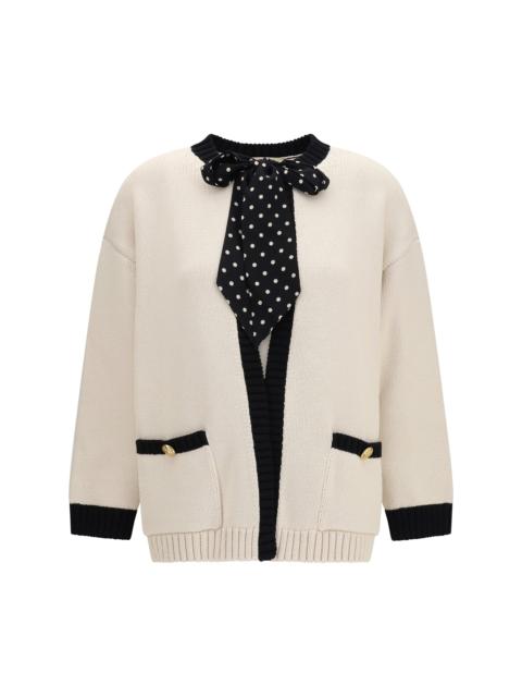 Valentino Valentino Open Polka-dot Bow Cardigan Betulla/Nero