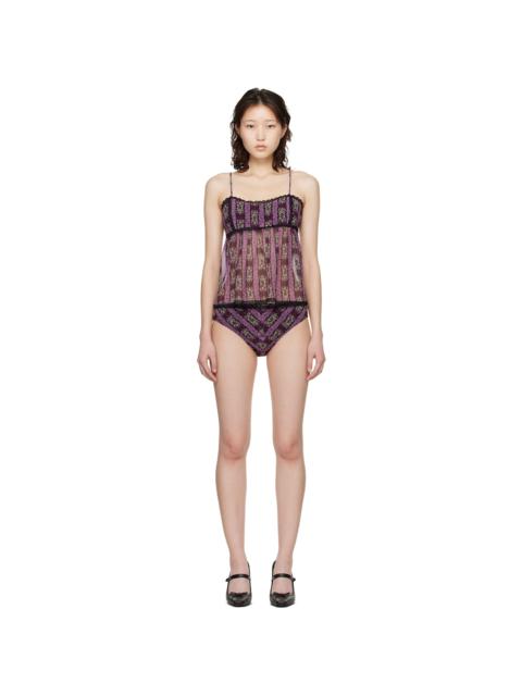ANNA SUI Purple Cameo Stripe Print Sun Suit Bikini