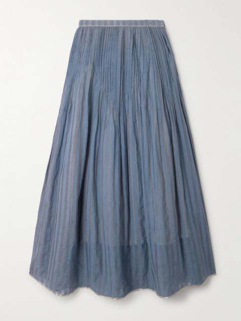 Thierry Colson Delphi Pintucked Striped Cotton And Silk-blend Maxi Skirt