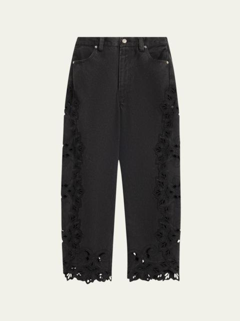 Cavina Embroidered Crop Barrel Jeans