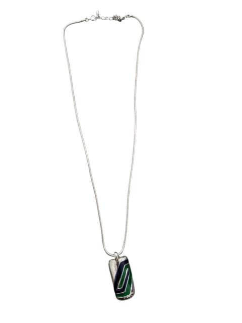 Other Designers Vintage - SILVER COATED NECKLACE WITH RECTANGULAR ABSTRACT PENDANT