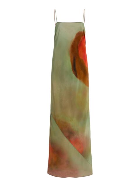 SIR. Calle Printed Silk Maxi Slip Dress green