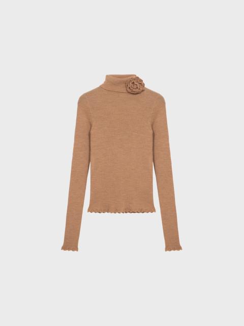 Blumarine RIBBED WOOL SWEATER WITH ROSE DETAIL