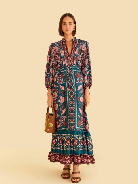 FARM RIO Teal Seashell Tapestry Lenzing™ Ecovero™ Viscose Maxi Dress