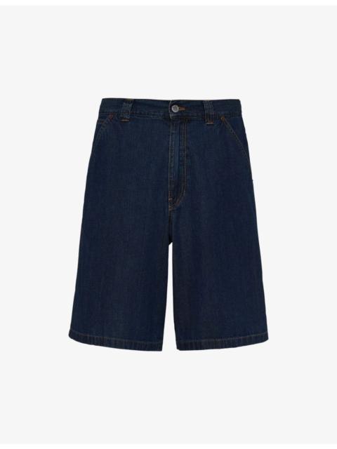 Prada Brand-plaque multi-pocket regular-fit washed-denim Bermuda shorts