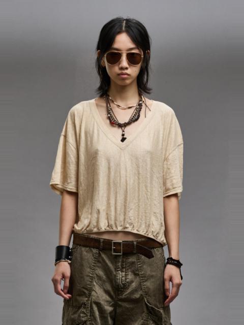 R13 GATHERED HEM V-NECK TEE - KHAKI